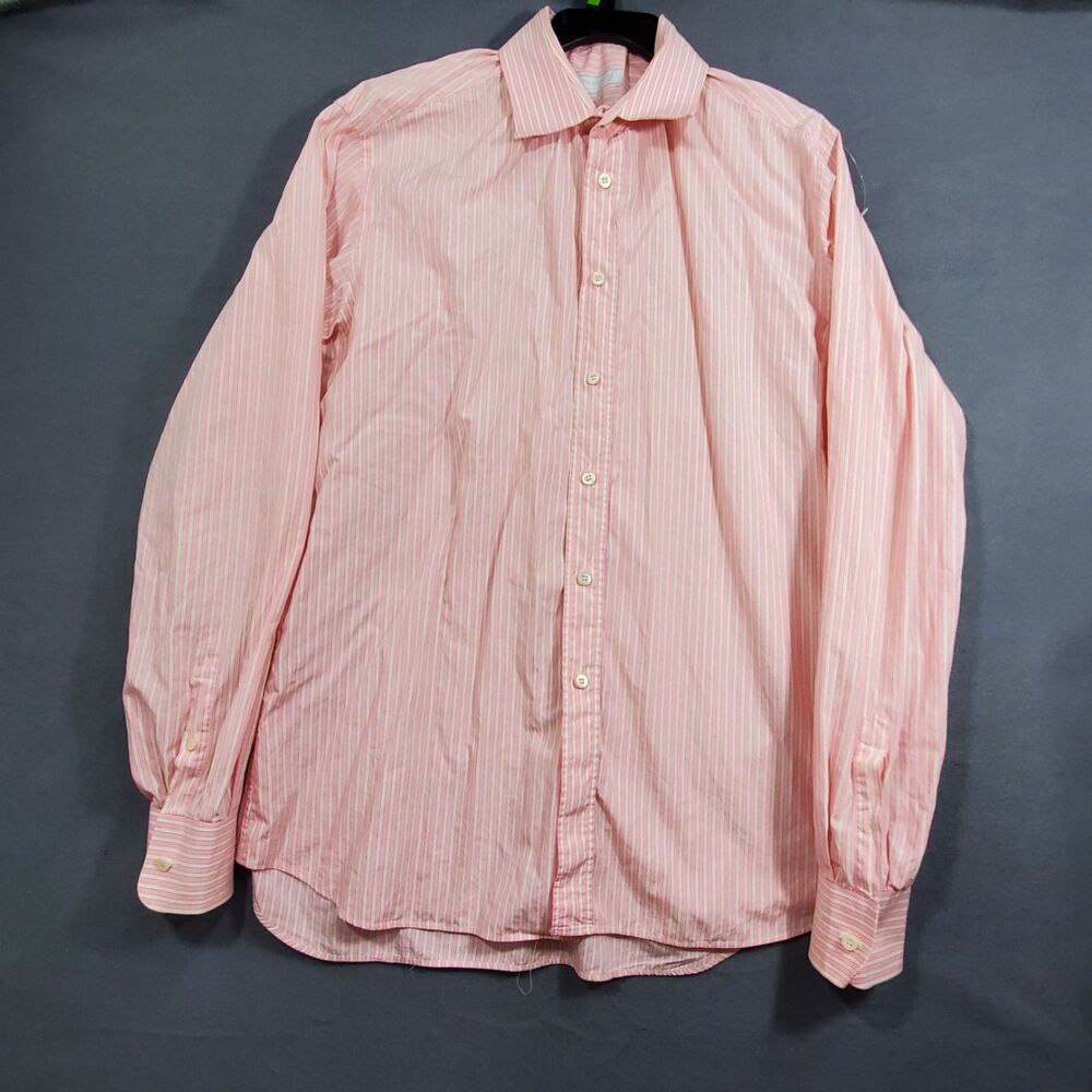Prada Mens Button up Shirt Size 44/17.5 Pink Striped Made In Italy